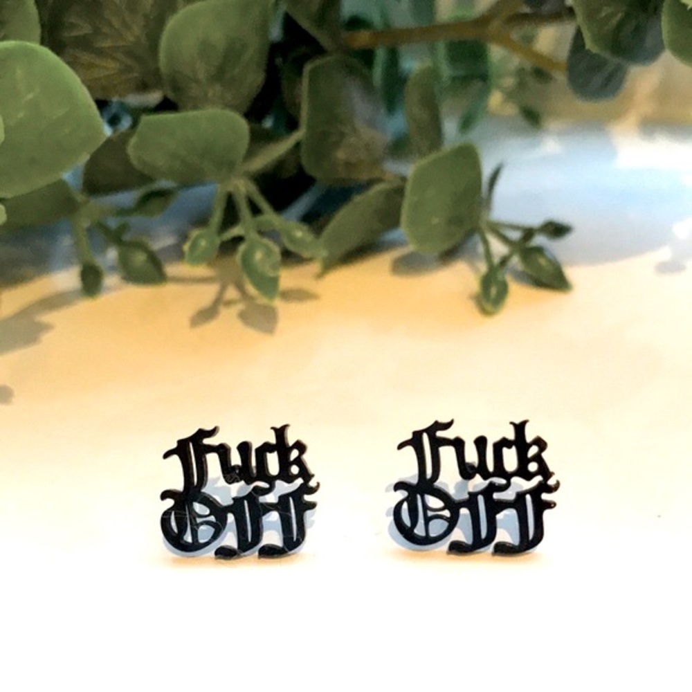 🎁4/$25 - F*CK OFF earrings in black - NEW 😆🤭🤫  STOCKING STUFFER